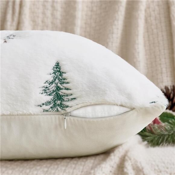 Christmas Decorative Pillow Covers Set of 2 Faux Fur Throw Pillows with - Picture 6 of 7